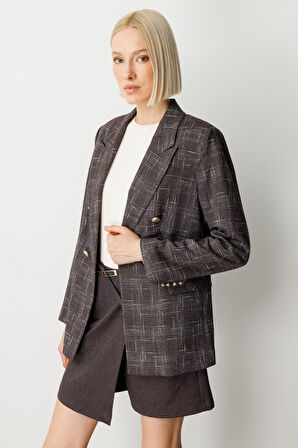 Ekol Kadın Ekoseli Kapak Cepli Ceket 5173 Bordo