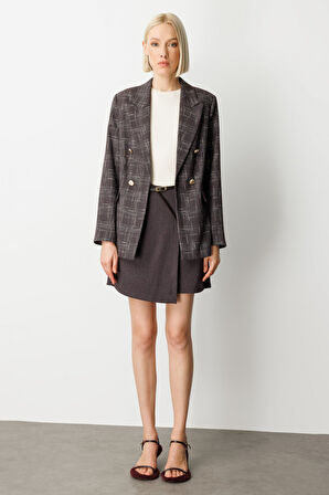 Ekol Kadın Ekoseli Kapak Cepli Ceket 5173 Bordo