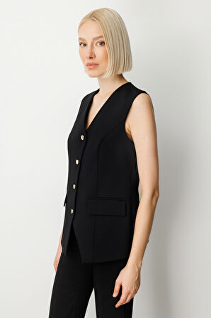 Ekol Kadın Kapak Cepli V Yaka Yelek 5037 Siyah