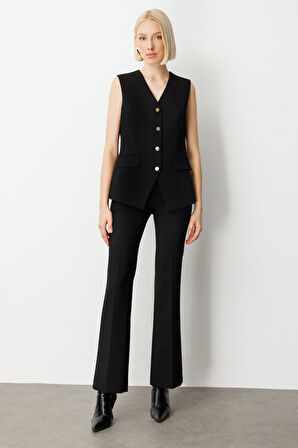 Ekol Kadın Kapak Cepli V Yaka Yelek 5037 Siyah