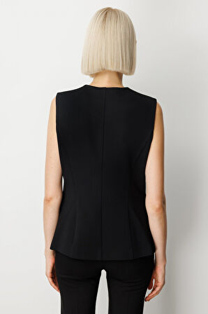 Ekol Kadın Kapak Cepli V Yaka Yelek 5037 Siyah