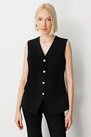 Ekol Kadın Kapak Cepli V Yaka Yelek 5037 Siyah