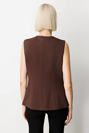 Ekol Kadın Kapak Cepli V Yaka Yelek 5037 Kahverengi