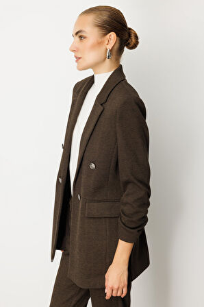 Ekol Kadın Kolu Büzgülü Kapak Cepli Ceket 5187 Kahverengi