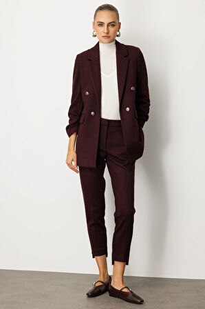 Ekol Kadın Balıksırtı Desenli Dar Paça Pantolon 5189 Bordo