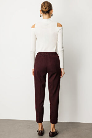 Ekol Kadın Balıksırtı Desenli Dar Paça Pantolon 5189 Bordo