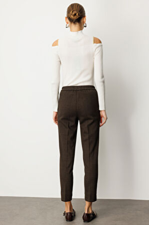 Ekol Kadın Balıksırtı Desenli Dar Paça Pantolon 5189 Kahverengi