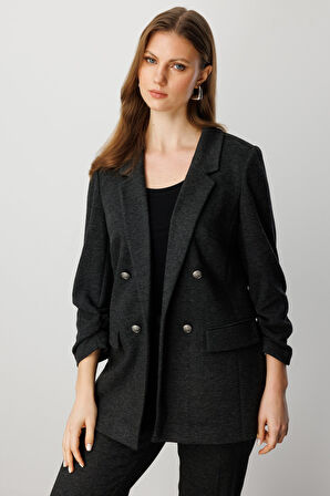 Ekol Kadın Büyük Beden Kolu Büzgülü Kapak Cepli Ceket 5587 Antrasit