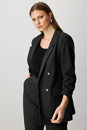 Ekol Kadın Büyük Beden Kolu Büzgülü Kapak Cepli Ceket 5587 Antrasit