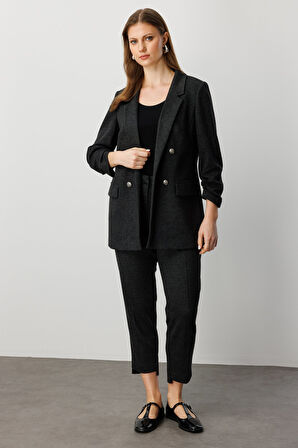 Ekol Kadın Büyük Beden Kolu Büzgülü Kapak Cepli Ceket 5587 Antrasit