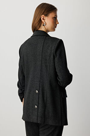 Ekol Kadın Büyük Beden Kolu Büzgülü Kapak Cepli Ceket 5587 Antrasit