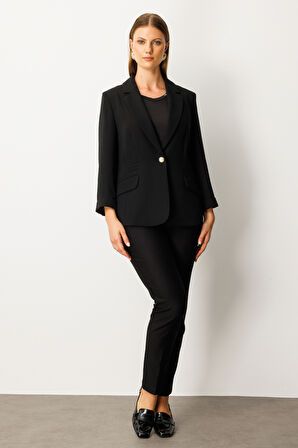 Ekol Kadın Büyük Beden Kapak Cepli Tek Düğme Ceket 5503 Siyah