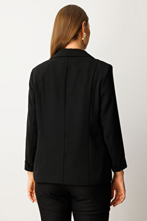 Ekol Kadın Büyük Beden Kapak Cepli Tek Düğme Ceket 5503 Siyah