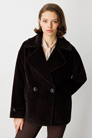 Ekol Kadın Apoletli Peluş Mont 6035 Kahverengi