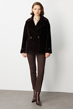 Ekol Kadın Apoletli Peluş Mont 6035 Kahverengi