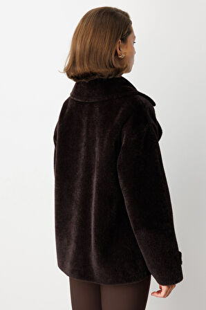 Ekol Kadın Apoletli Peluş Mont 6035 Kahverengi