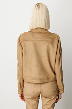 Ekol Kadın Kapak Cepli Güderi Mont 8017 Vizon