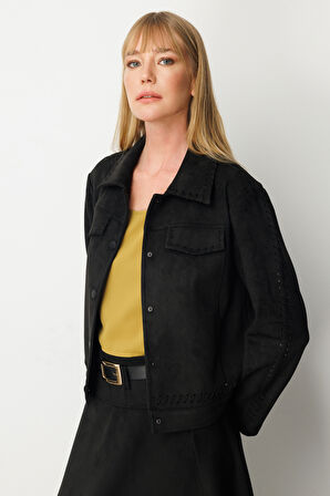 Ekol Kadın Çıtçıtlı Süet Mont 8015 Siyah