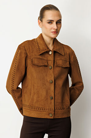 Ekol Kadın Çıtçıtlı Süet Mont 8015 Taba