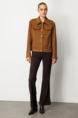 Ekol Kadın Çıtçıtlı Süet Mont 8015 Taba