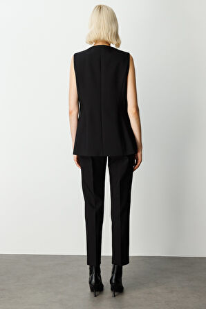 Ekol Kadın Önü Düğmeli Kapak Cepli Yelek 5007 Siyah