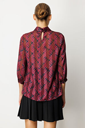 Ekol Kadın Göğsü Pencere Detaylı Desenli Bluz 3053 Bordo