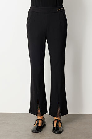 Ekol Kadın Paçası Taş Detaylı Metal Aksesuarlı Pantolon 1903 Siyah