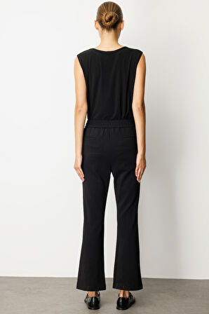 Ekol Kadın Paçası Taş Detaylı Metal Aksesuarlı Pantolon 1903 Siyah