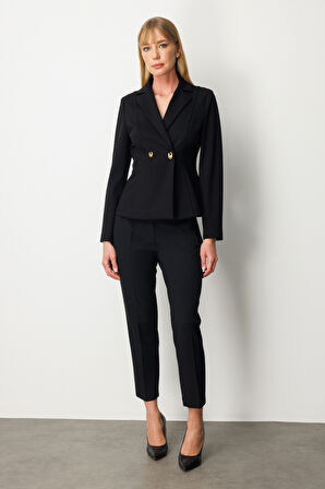 Ekol Kadın Kruvaze Yaka Çıtçıtlı Ceket 5155 Siyah