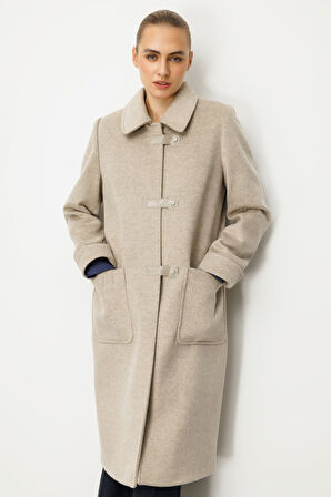 Ekol Kadın Deri Çıtçıtlı Torba Cepli Kaban 6075 Vizon