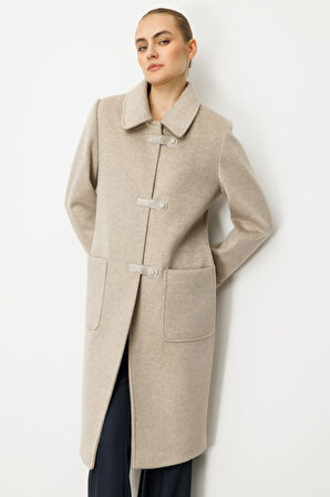 Ekol Kadın Deri Çıtçıtlı Torba Cepli Kaban 6075 Vizon