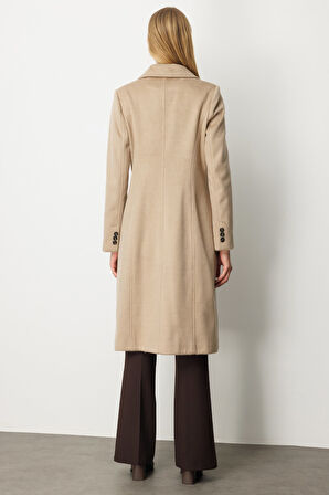 Ekol Kadın Kruvaze Yaka Kapak Cepli Kaban 6069 Kum