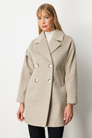 Ekol Kadın Kruvaze Yaka Kaşe Kaban 6049 Vizon