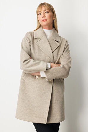 Ekol Kadın Kruvaze Yaka Kaşe Kaban 6049 Vizon