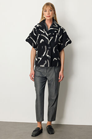 Ekol Kadın Yarasa Kol Desenli Mont 6005 Siyah