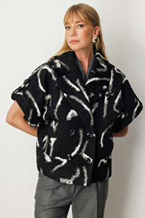 Ekol Kadın Yarasa Kol Desenli Mont 6005 Siyah