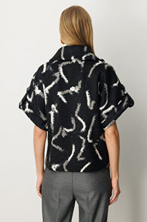 Ekol Kadın Yarasa Kol Desenli Mont 6005 Siyah