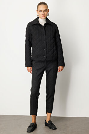 Ekol Kadın Dokulu Çıtçıtlı Mont 6501 Siyah