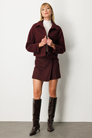 Ekol Kadın Torba Cepli Crop Mont 6013 Bordo