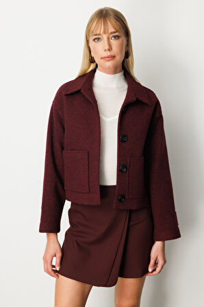 Ekol Kadın Torba Cepli Crop Mont 6013 Bordo