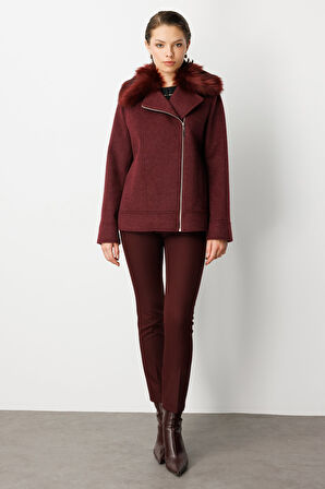 Ekol Kadın Yakası Kürklü Kruvaze Mont 6085 Bordo
