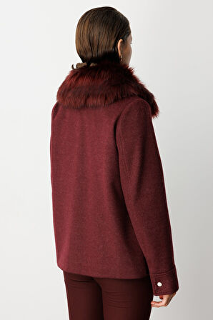 Ekol Kadın Yakası Kürklü Kruvaze Mont 6085 Bordo