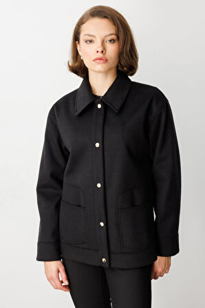 Ekol Kadın Torba Cepli Kısa Kaşe Mont 6087 Siyah