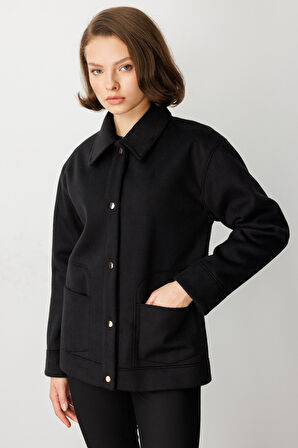 Ekol Kadın Torba Cepli Kısa Kaşe Mont 6087 Siyah