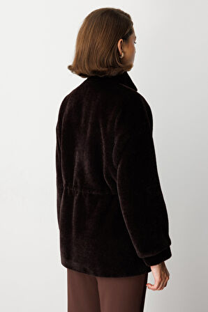 Ekol Kadın Dik Yaka Peluş Mont 6103 Kahverengi