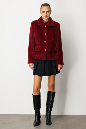 Ekol Kadın Torba Cepli Peluş Kaban 6025 Bordo