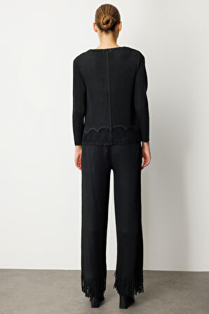 Ekol Kadın Kelebek Düğmeli Akordiyon Kumaş Hırka 5901 Siyah