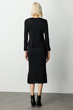 Ekol Kadın Süs Düğmeli Piliseli Bluz 3913 Siyah