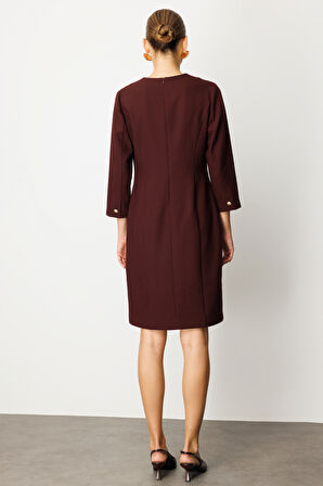 Ekol Kadın Beli Metal Aksesuarlı Midi Elbise 4033 Bordo