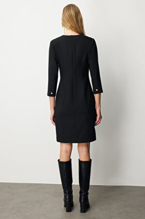 Ekol Kadın Beli Metal Aksesuarlı Midi Elbise 4033 Siyah